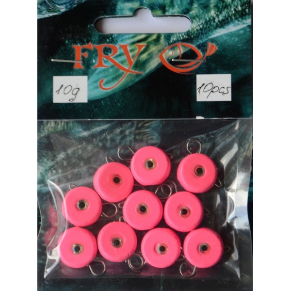 Груз ушастый для рыбалки, таблетка (эксцентрик) цвет Silvereyes Pink, 10шт в уп., вес 10г